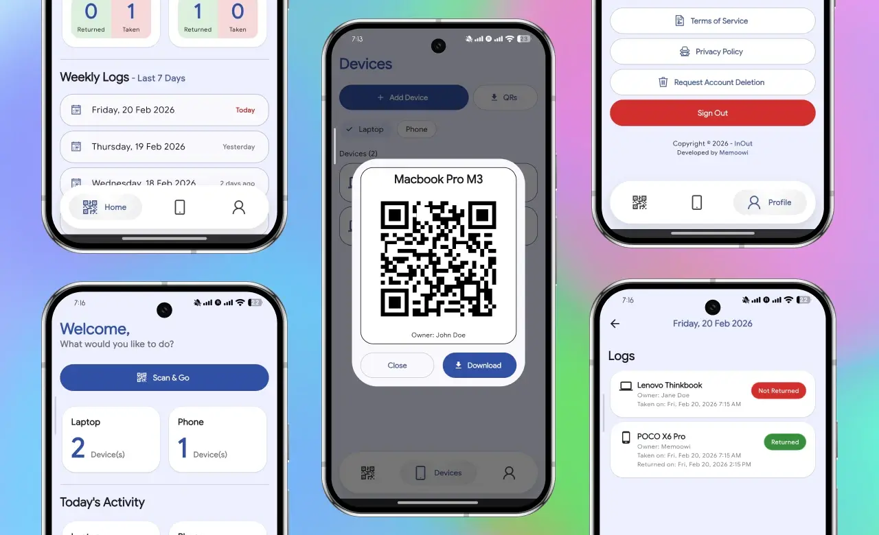 InOut QR device modal