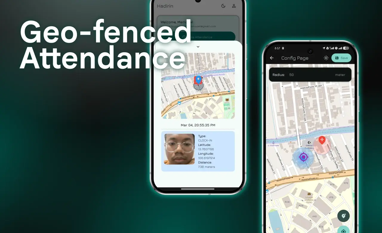 Geo-fenced Attendance — check-in detail and config page
