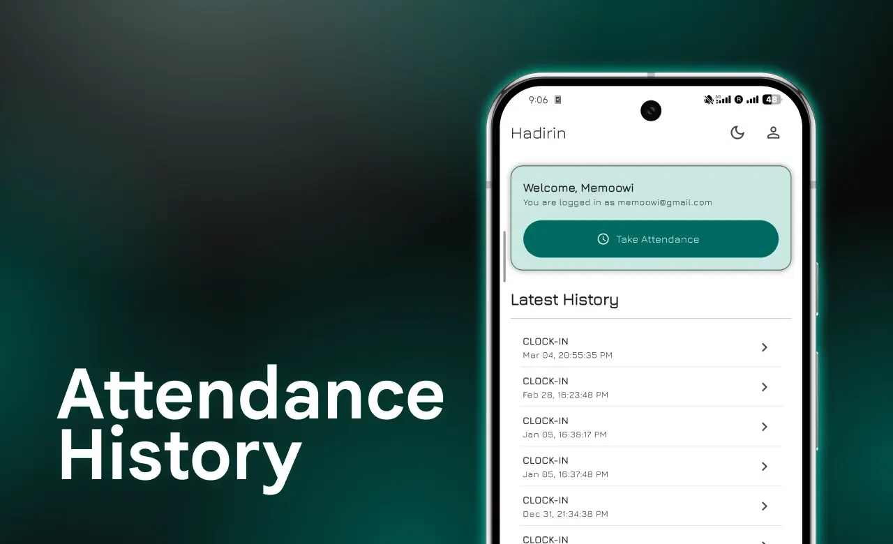 Attendance History — user home with history list