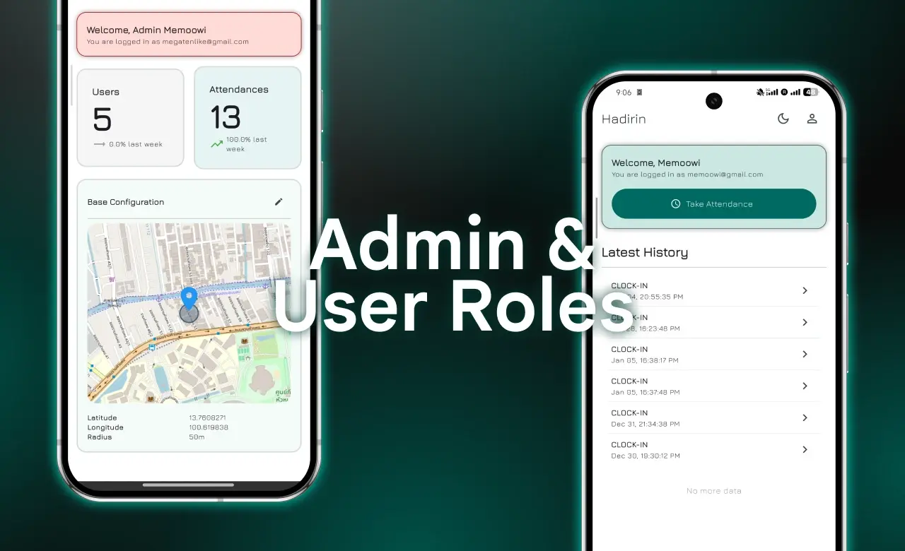 Admin and User Roles — admin dashboard vs user home