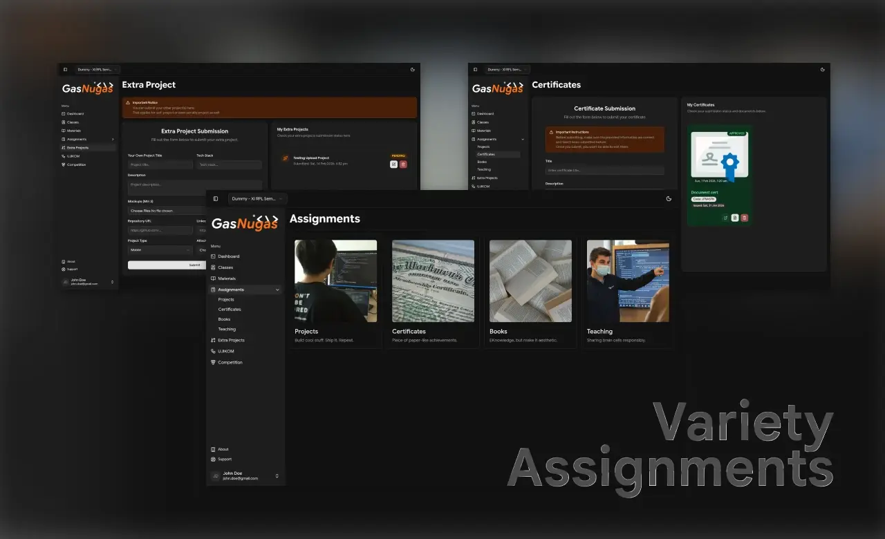 GasNugas assignments overview page