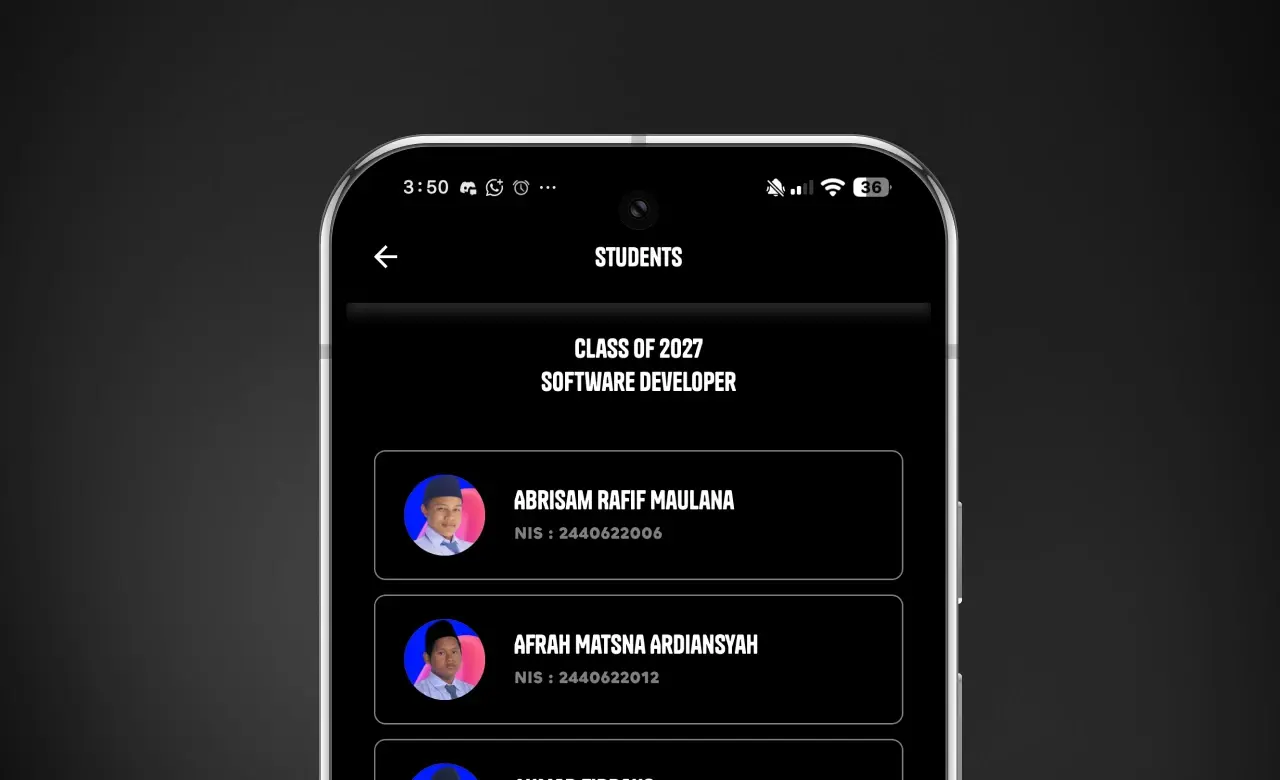 Students list — class roster with photos