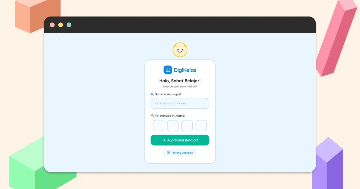 DigiKelas login portal with 4 digit PIN-based authentication